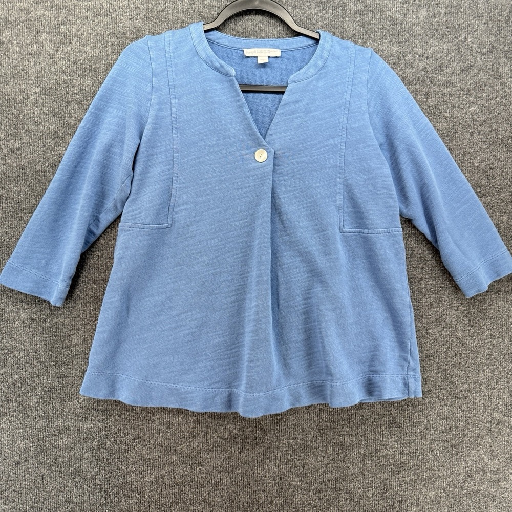 Pure Jill J Jill Sweater Womens S Blue Tunic V-Neck 3/4 Sleeve Organic Cotton